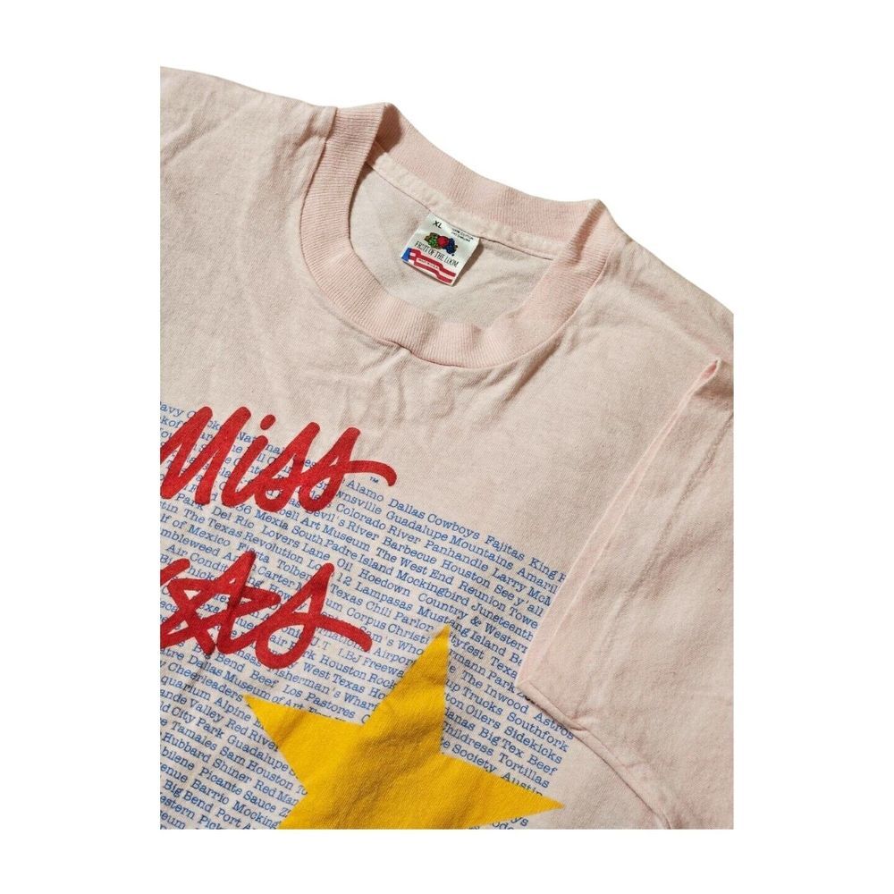 Vintage I Miss Texas Pink Short Sleeve Single Stitch Miss Products 1990 Women XL